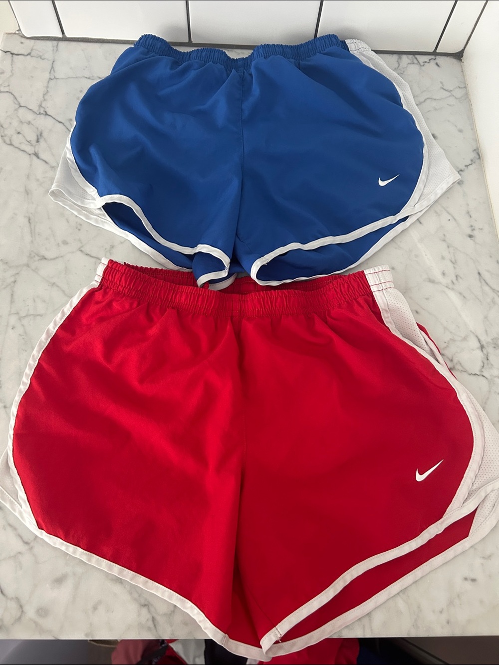 Nike Kids Blue and Red Athletic Shorts Duo with White Trim